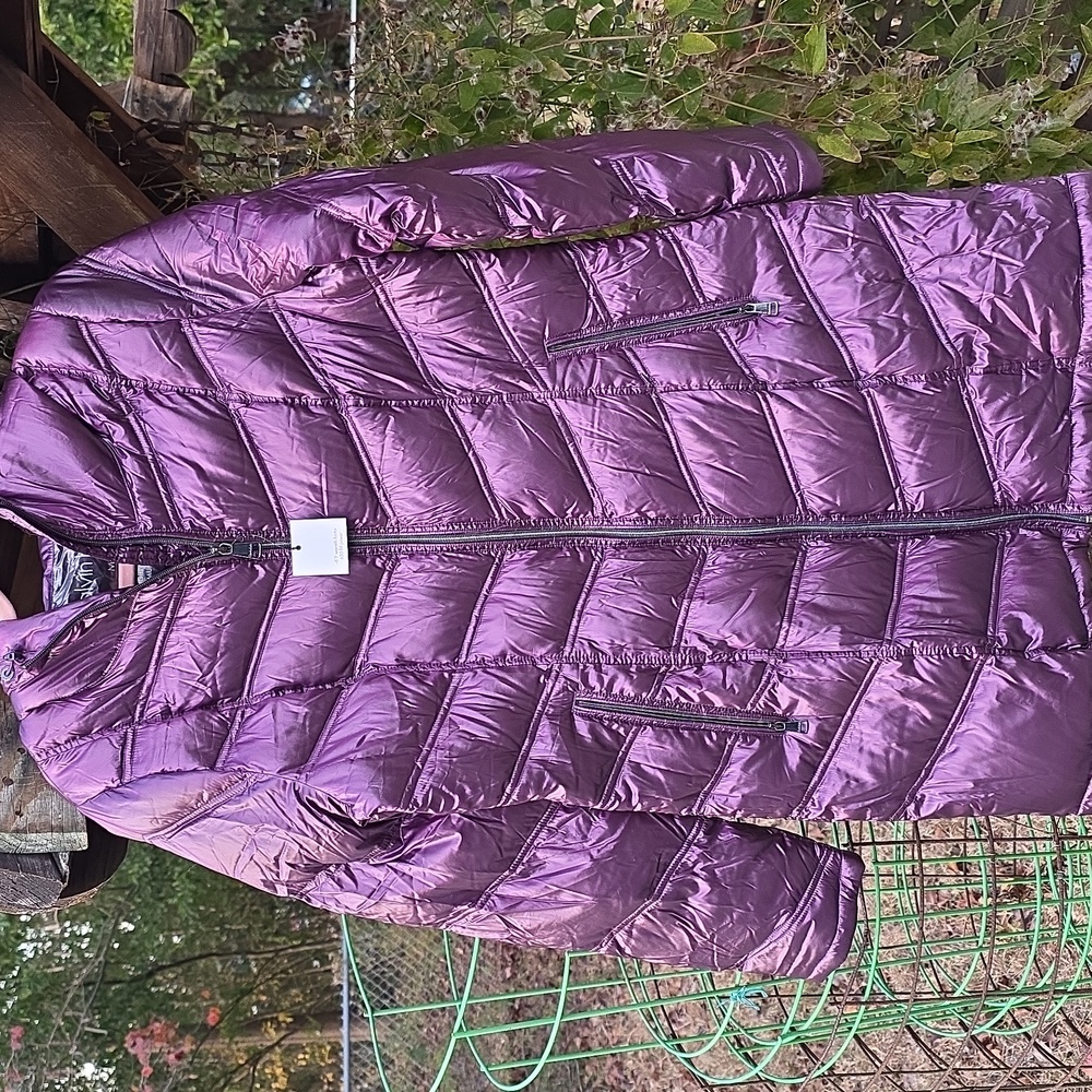 Calvin Klein Lightweight Packable Premium Down Jacket Coat Metallic Med Purple
